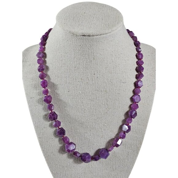 Purple Amethyst Faceted Nugget Bead Necklace Natural Gemstone Boho Statement. - Picture 3 of 7